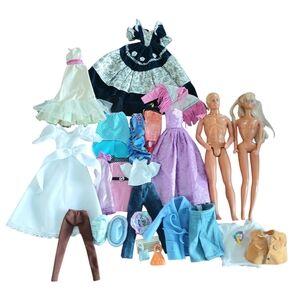 Vtg Barbie Lot Of Clothes And Barbie&Ken Dolls